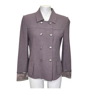 St John Collection Grey Double Breasted Wool Blazer Size 8 Classic Neutral